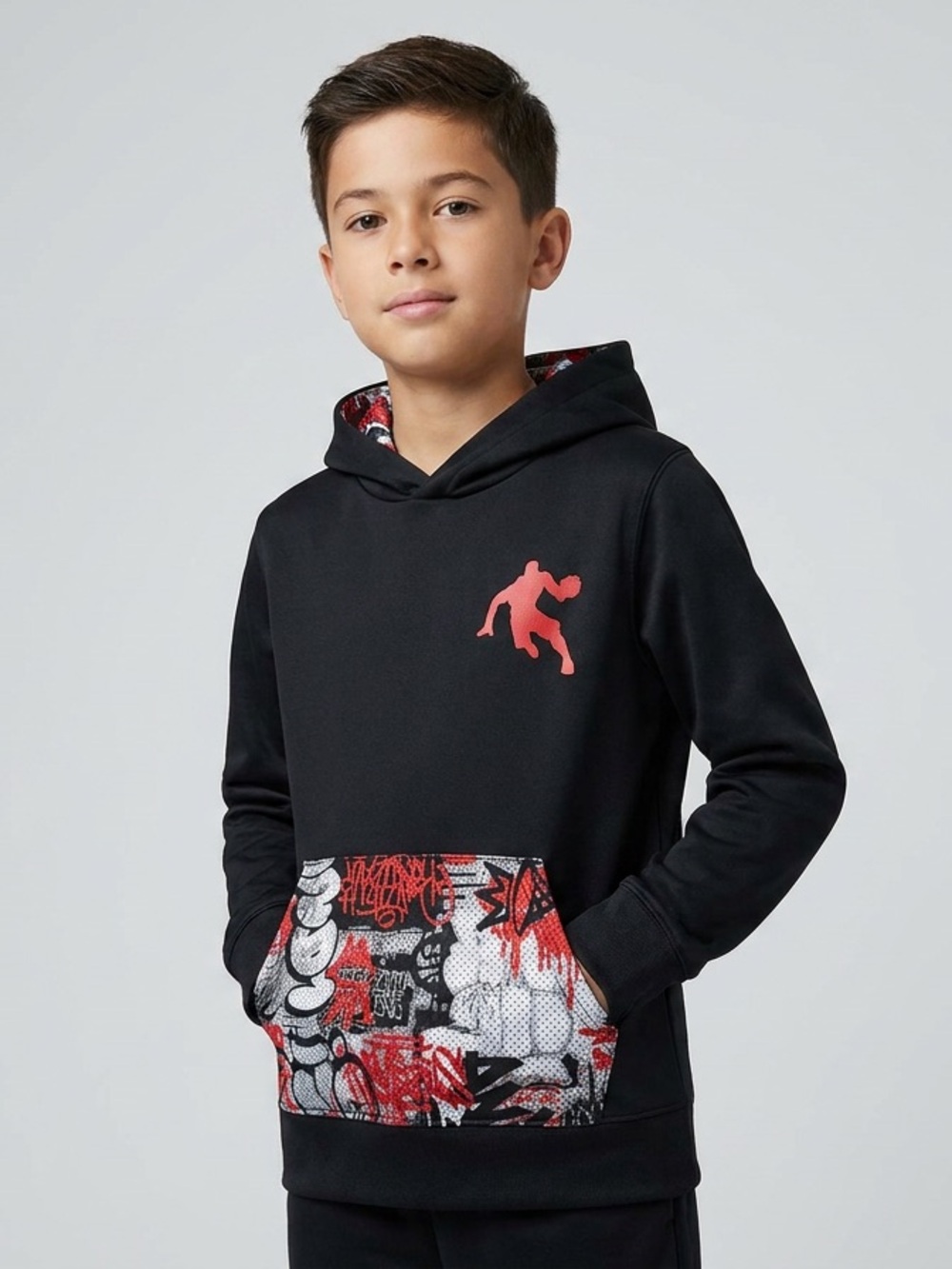 🛍️4/$20 AND1 Size 8 excellent condition black Hoodie Basketball Graphic Graffit